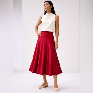 100% Silk Red Midi Skirt Size 8 | Ethical Slow Fashion